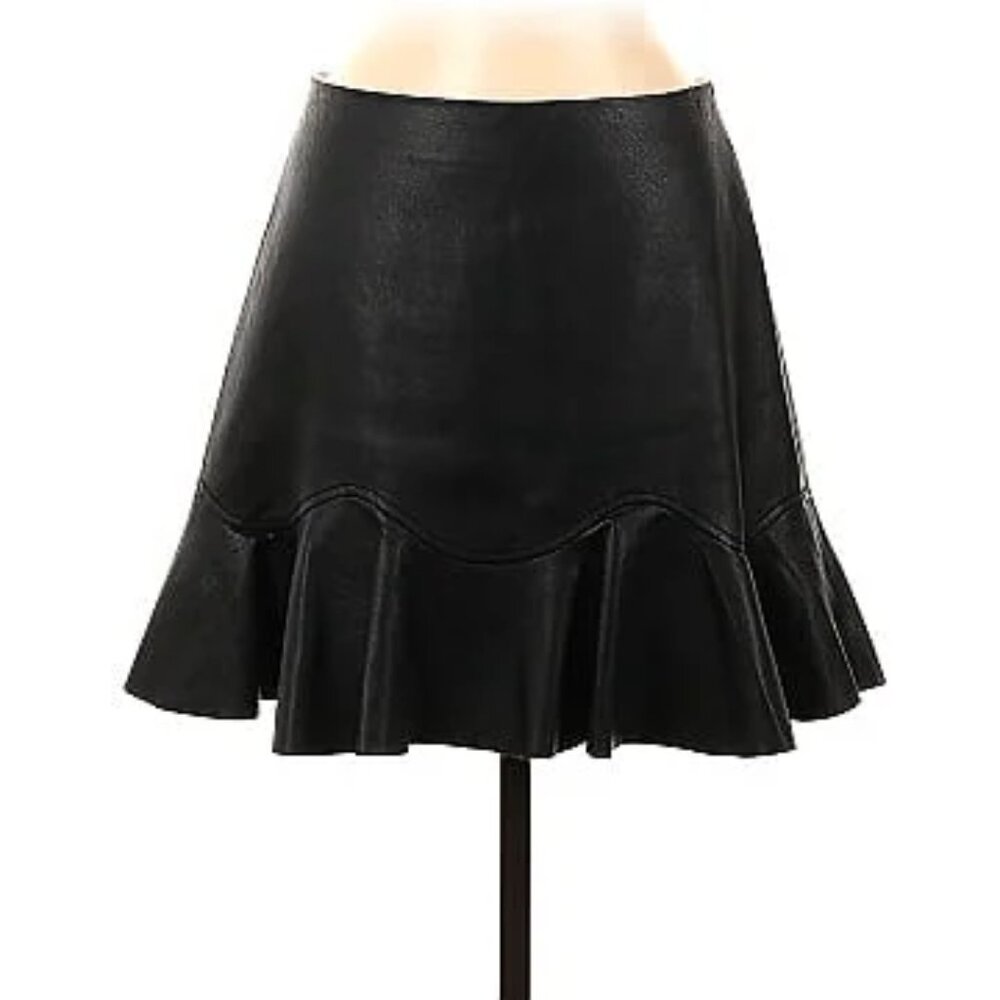 Rebecca Taylor Faux Leather Black Skirt sz 8